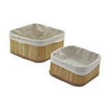 2Lİ   KARE   BAMBU KENAR  ORGANİZER SEPET AHŞAP ALTLIK - BEZLİ 21X21X10CM - 17X17X8CM (2818)