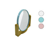 OVAL  8 İNÇ= 20.5X15.5CM AHŞAP BAMBU AYAKLI MAKYAJ AYNASI ÇİFT TARAFLI RENKLİ PLASTİK ÇERÇEVE (2818)