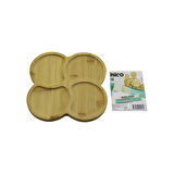 KARE 4 YUVARLAK KÖŞELİ - BÖLMELİ AHŞAP BAMBU SERVİS SUNUM TEPSİ - TAHTASI 20 X 20 X 1.4CM (2818)