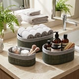 GRİ 3 BOY OVAL BAMBU KENAR ORGANİZER SEPET AHŞAP ALTLIK - BEZLİ 12X21-16X25-20X30CM (2818)