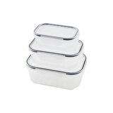 3PCS QUİCK SIZDIRMAZ SAKLAMA KABI SETİ ŞEFFAF KAP - BUĞULU-CONTALI KAPAK  500-1000-1700ML (2818)