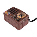 Küçük Boy Retro, Nostaljik, Ahşap Tasarım Bluetooth Hoparlörlü, Şarjlı, Taşınabilir Büyük Döndürülebilen Düğmeli FM/AM Destekli Radyo NS3380 (2818)
