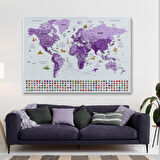 Harita Sepeti Türkçe Dünya Haritası Ayrıntılı Eğitici Sembollü Bayraklı Kanvas Tablo 2818