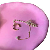 Uretti - Melik 9215 Taşlı Çiçek ve İnci Detaylı Şık Model Kıkırdak Küpe