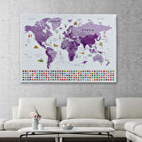 Harita Sepeti Dünya Haritası Ayrıntılı Eğitici Sembollü Bayraklı Dekoratif Kanvas Tablo 2819
