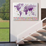 Harita Sepeti Dünya Haritası Ayrıntılı Eğitici Sembollü Bayraklı Dekoratif Kanvas Tablo 2819