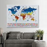 Harita Sepeti Dünya Haritası Ayrıntılı Eğitici Sembollü Bayraklı Dekoratif Kanvas Tablo 2821