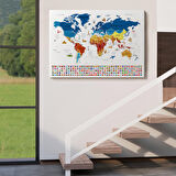 Harita Sepeti Dünya Haritası Ayrıntılı Eğitici Sembollü Bayraklı Dekoratif Kanvas Tablo 2821