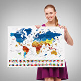 Harita Sepeti Dünya Haritası Ayrıntılı Eğitici Sembollü Bayraklı Dekoratif Kanvas Tablo 2821