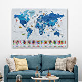 Harita Sepeti Dünya Haritası Ayrıntılı Eğitici Sembollü Bayraklı Dekoratif Kanvas Tablo 2829