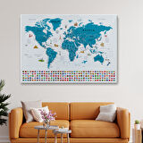 Harita Sepeti Dünya Haritası Ayrıntılı Eğitici Sembollü Bayraklı Dekoratif Kanvas Tablo 2831