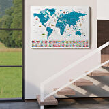Harita Sepeti Dünya Haritası Ayrıntılı Eğitici Sembollü Bayraklı Dekoratif Kanvas Tablo 2831