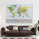 Harita Sepeti Dünya Haritası Ayrıntılı Eğitici Sembollü Bayraklı Dekoratif Kanvas Tablo 2835