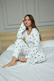 Kadın Kalp Desenli Dantel Ve Düğme Detaylı Pijama Takımı