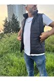 Erkek Haki Astarlı Su ve Rüzgar Geçirmez Kapitone Rahat Kesim Şişme Yelek