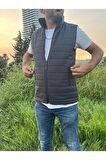 Erkek Haki Astarlı Su ve Rüzgar Geçirmez Kapitone Rahat Kesim Şişme Yelek