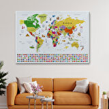 Harita Sepeti Dünya Haritası Ayrıntılı Eğitici Sembollü Bayraklı Dekoratif Kanvas Tablo 2839