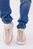 Dijital Baskı Erkek Bej-Beyaz Sneaker Ayakkabı