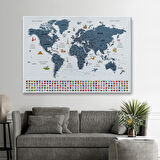 Harita Sepeti Türkçe Dünya Haritası Ayrıntılı Eğitici Sembollü Bayraklı Dekoratif Kanvas Tablo 2842