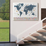 Harita Sepeti Türkçe Dünya Haritası Ayrıntılı Eğitici Sembollü Bayraklı Dekoratif Kanvas Tablo 2842