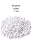 50 gram 16mm Beyaz Renk Plastik İnci Boncuk Çanta ve Takı Yapım Boncuğu (~17 adet)