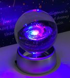 Toz Bulutu Kristal Cam Küre Renk Değiştiren LED Işıklı Gece Lambası Dekoratif Hediyelik Galaxy Samanyolu