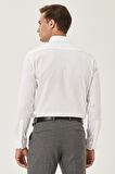 Erkek Beyaz Ütü Gerektirmeyen Non -ıron Slim Fit Dar Kesim %100 Pamuk Düğmeli Yaka Gömlek