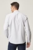 Erkek Beyaz-gri Slim Fit Dar Kesim Düğmeli Yaka Pötikareli Gömlek