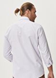 Erkek Beyaz-gri Tailored Slim Fit Dar Kesim Italyan Yaka %100 Pamuk Baskılı Gömlek