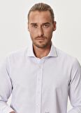 Erkek Beyaz-gri Tailored Slim Fit Dar Kesim Italyan Yaka %100 Pamuk Baskılı Gömlek