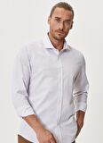 Erkek Beyaz-gri Tailored Slim Fit Dar Kesim Italyan Yaka %100 Pamuk Baskılı Gömlek