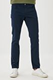 Erkek Lacivert Slim Fit Dar Kesim Pamuklu Esnek Chino Pantolon