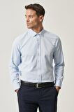 Erkek Mavi Tailored Slim Fit Dar Kesim Klasik Gömlek Yaka Armürlü Gömlek