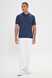 Erkek Çekmeyen Pamuklu Kumaş Slim Fit Dar Kesim Lacivert Kıvrılmaz Polo Yaka Tişört