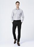 Erkek Beyaz-siyah Slim Fit Dar Kesim Klasik Yaka Armürlü Beyaz-siyah Gömlek
