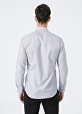 Erkek Beyaz-siyah Slim Fit Dar Kesim Klasik Yaka Armürlü Beyaz-siyah Gömlek