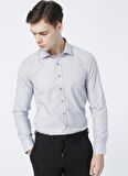Erkek Beyaz-siyah Slim Fit Dar Kesim Klasik Yaka Armürlü Beyaz-siyah Gömlek
