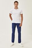 Erkek Indigo Kanvas Slim Fit Dar Kesim %100 Pamuk 5 Cep Pantolon