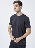 Erkek Antrasit Slim Fit Dar Kesim Bisiklet Yaka Düz Tişört
