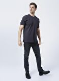 Erkek Antrasit Slim Fit Dar Kesim Bisiklet Yaka Düz Tişört