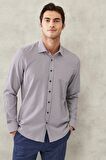 Erkek Beyaz-bordo Slim Fit Dar Kesim Klasik Yaka Armürlü Gömlek