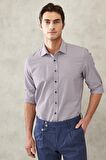 Erkek Beyaz-bordo Slim Fit Dar Kesim Klasik Yaka Armürlü Gömlek