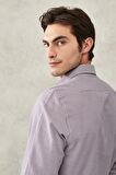 Erkek Beyaz-bordo Slim Fit Dar Kesim Klasik Yaka Armürlü Gömlek