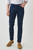 Erkek Lacivert Slim Fit Dar Kesim Armürlü 5 Cepli Casual Esnek Pantolon