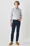 Erkek Lacivert Slim Fit Dar Kesim Armürlü 5 Cepli Casual Esnek Pantolon