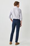Erkek Lacivert Slim Fit Dar Kesim Armürlü 5 Cepli Casual Esnek Pantolon