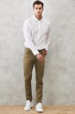Erkek Yeşil Slim Fit Dar Kesim Armürlü 5 Cepli Casual Esnek Pantolon