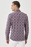 Erkek Beyaz-bordo Slim Fit Kareli Gömlek