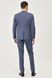Erkek Lacivert-mavi Slim Fit Dar Kesim Desenli Takım Elbise