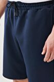 Erkek Lacivert Standart Fit Günlük Rahat Spor Örme Şort